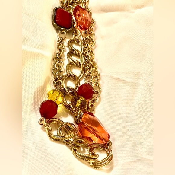 Necklace 39"LONG HOLIDAYCOLORS : Cranberry.Amber.Citrine all acrylic, rich tones - Picture 3 of 9